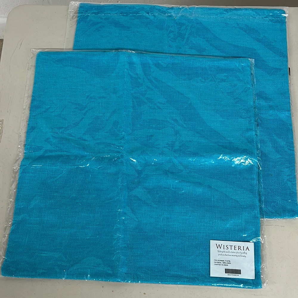 Wisteria turquoise blue  linen  pillow shams